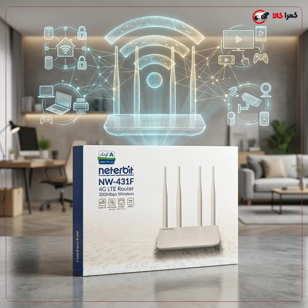روتر 4G Lte نتربیت Nw 431F اینترنت سیم کارتی 150Mbps، وای فای 300Mbps، 4 پورت Lan و 4 آنتن خارجی